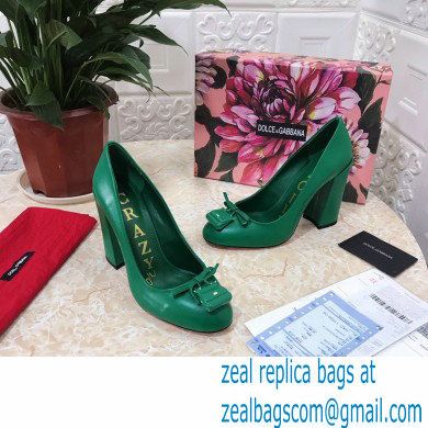 Dolce  &  Gabbana Block Heel 10.5cm Leather Sicily Pumps Green 2021